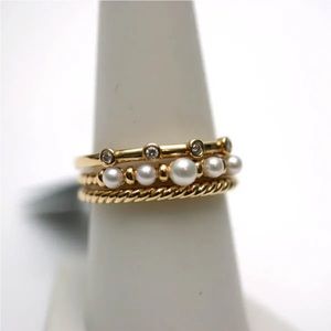 YURMAN THREE BAND DIAMOND AND PEARL RING! Size 6